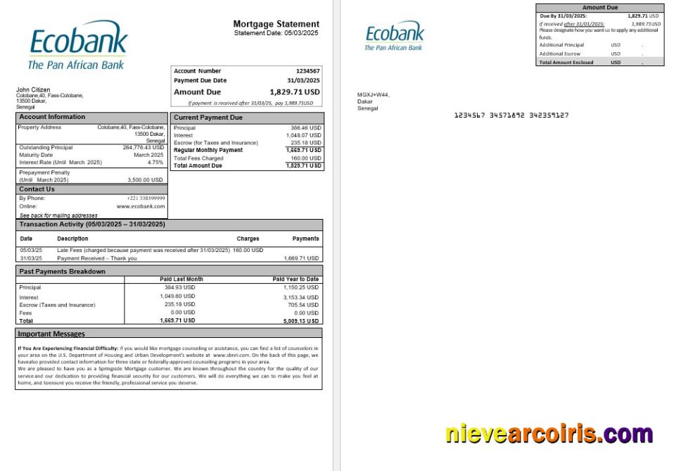 Senegal Ecobank mortgage statement